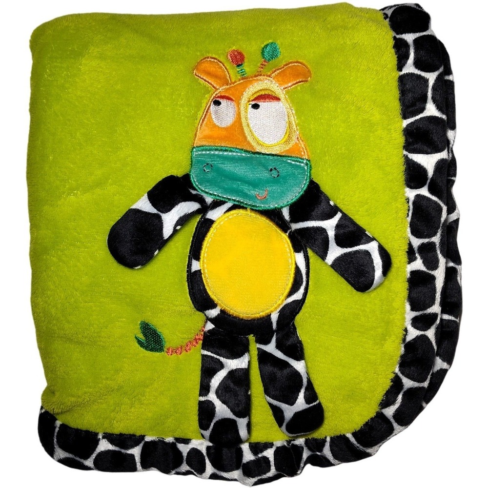 Nuby Green 3D Giraffe Cow Baby Blanket Super‎ Soft Lovey Security Unisex Arm Leg
